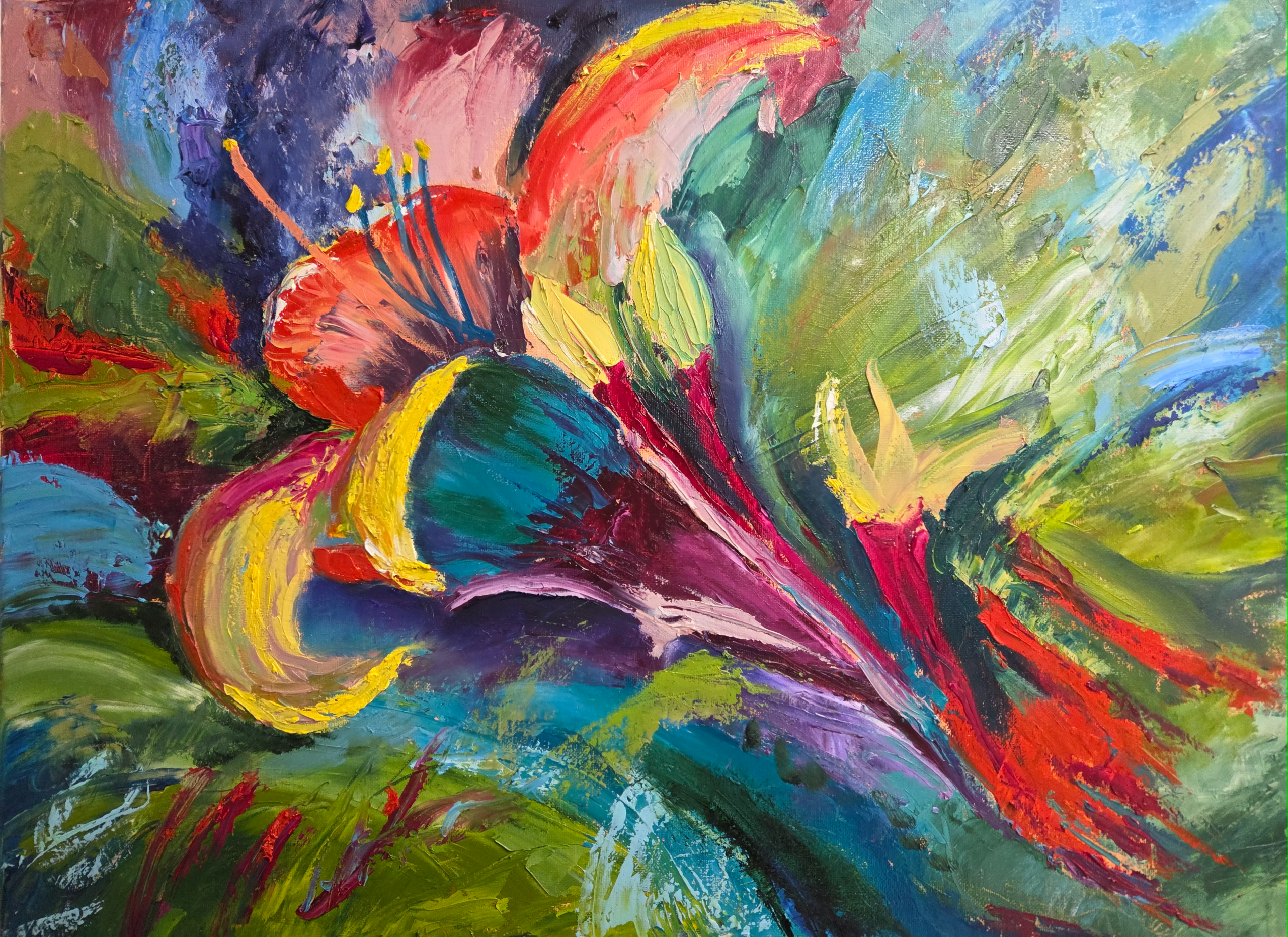Image of a colorful painting of a flower, titled Blooming Color